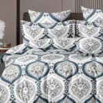 Blue Grey Printed Queen Size Bedsheet
